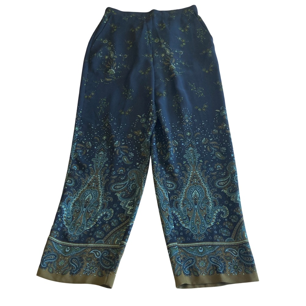 Vintageβ Brownstone Studio Petites Women 26x29 Blue Paisley Wide Leg Pants USA